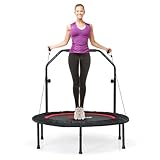 FANTASK Faltbar Fitmess Trampolin, Kindertrampolin bis 150kg belastbar, Mini Trampolin mit Widerstandsbändern und mehrfach höhenverstellbarer Haltegriff, für Indoor & Outdoor, Erwachsene & Kinder