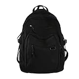 Studenten-Cargo-Rucksack mit großer Kapazität, einfarbig, mehrlagige -Schultasche Kleine Rucksäcke Für Damen (Black, One Size)