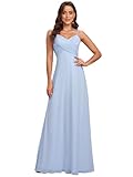 Ever-Pretty Damen Elegante Brautjungfernkleider Chiffon Ärmellos Langer Halter Abendkleider Ballkleider V-Ausschnitt Eisblau 40