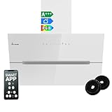 KKT KOLBE Dunstabzugshaube 80 cm | 782 cbm/h Umluft Abluft | Kopffrei | Wandhaube | Weiß Glas | Smart WiFi App WLAN | RGBW-LED-Beleuchtung | ECCO8005WM