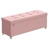 SONGMICS Sitzbank mit Stauraum, Hocker faltbar, 38 x 110 x 40 cm, Aufbewahrungsbox mit Deckel, Fußhocker 112 L, Samt, bis 300 kg belastbar, Flur Wohnzimmer Schlafzimmer, pastellrosa LSF0518R02