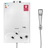 BreeRainz LPG Gasdurchlauferhitzer 10L,20KW Propan Butan Durchlauferhitzer mit Duschkopf,Super Niedrigem 0,2 bar Startwasserdruck für Zuhause Wohnmobile Kabinen