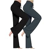 ZWDC 2er Pack Yogahose Damen Schlaghose Baumwolle Activewear Hosen High Waist Yoga Pants Bootcut Jeans Stretch Flared Stoffhose Flare Leggings Haushose Weites Bein Jazzpants Lang