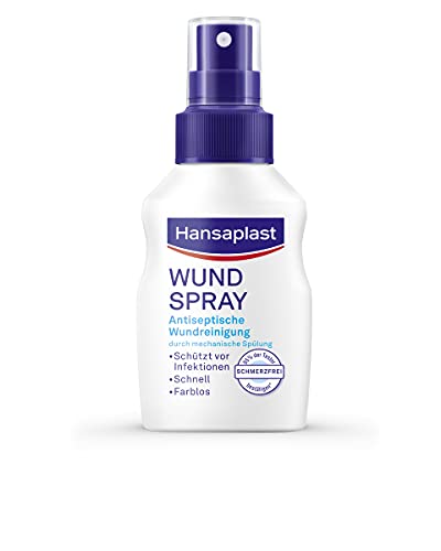 Hansaplast Wundspray (50 ml), zur antiseptischen Wundreinigung durch mechanische Spülung, Spray schützt vor Wundinfektionen, farblos und besonders hautfreundlich