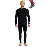 Merino.tech 100% Merino Unterwäsche Herren Set - Leicht Thermounterwäsche Merinowolle, Langarm Shirt und Hose + Wandersocken aus Merinowolle (Large, 165 LITE Black)