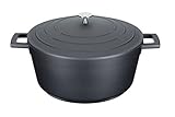 MasterClass Schmortopf mit Deckel, groß, 5 l/28 cm, leichter Aluminiumguss, induktions- und ofenfest, Schwarz