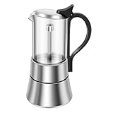BAODBF Espressokocher Edelstahl Klein,Espressokocher Induktion Edelstahl,Glas Espresso Kaffeemaschine,Einzelventil Herdplatte Espressomaschine,Espresso Kaffeekanne für Alle Herdarten