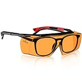 NoCry Blaulicht-Filter Schutzbrille für Brillenträger und Nicht-Brillenträger, 100% UV-Schutz, Orangefarbene, kratzfeste Antibeschlag Brille; Blaulichtfilter Brille Damen, Herren; ANSI Z87.1