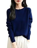 Chanyarn Damen Kaschmirpullover Strick Elegant Herbst Winter Langarm 2025 First-Line Ready to Wear nahtlosem 100% Merinowolle Rundhalspullover (Navy Blau,M)