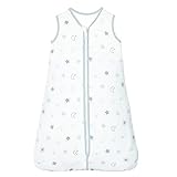 Lictin Sommerschlafsack Baby 1.0 Tog 100% Baumwolle Schlafsack Baby Sommer für Jungen und Mädchen, Schlafsack Baby Weißer Stern Mond, Einstellbare Länge 83-99 cm