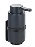 WENKO Wand Seifenspender Mod. Woya, nachfüllbarer Pumpspender aus Keramik für bis zu 250 ml Flüssigseife, Turbo-Loc® Befestigung ohne Bohren, 6,8 x 13 x 6,8 cm, Schwarz