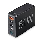 Hama USB-Ladegerät mehrfach -Ladestation 5 Port 51W (5 in 1 Ladegerät mehrere Geräte mit -C PD, QC 3.0, 3x -A, Schnell-Lade-Adapter -Netzteil für iPhone, Samsung etc., 1,2m Kabel) schwarz