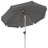 LIFERUN Sonnenschirm, 200 cm Balkonschirm, Neigbar, Höhenverstellbar, UPF 50+ Strandschirm mit Klappfunktion, 8 Stahlverstrebungen, Sonnenschutz, stabil, geeignet für Balkon, Garten und Terrasse, Grau