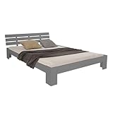 Homestyle4u 2036, Doppelbett Holzbett Futonbett 120x200 Grau Kiefer Bett Bettgestell Massivholz