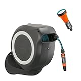 GARDENA Wand-Schlauchbox RollUp M 20 m, Flexible Bewässerung für mittelgroße Gärten, schwenkbare Schlauchtrommel, mit Wandhalterung, Systemteilen und Spritze inklusive 20 m Gardena Schlauch (18612-60)