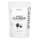 Nutri + Weight Gainer Vegan 1 kg Vanilla Cookie - Vhey Gainer Mass ohne Zucker, Creatin und Maltodextrin - laktosefrei + hochkalorisch 1000 g Vanille Geschmack