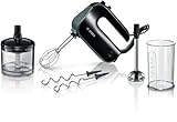 Bosch Handrührer Home Professional Styline MFQ4980B, 5 Stufen, 2 Edelstahl Rührbesen- und Knethaken, Mixstab Edelstahl, Universalzerkleinerer, 850 W, schwarz/dark silver