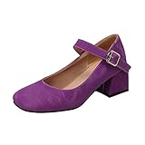 Hochzeitssandalen für Damen, modisch, einfarbig, Lederschnalle, runde Zehenpartie, dick, hochhackig, einzelne Schuhe, Damensandalen, violett, 39.5 EU