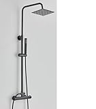 WQPMNYG Duschsets für Badezimmer, Mattschwarz, Thermostat-Duscharmatur-Set, Doppelgriff, 20,3 cm, ultradünn, Regendusche, Heiß-/Kaltwassermischer, Badewannen-Duschsystem, Mattschwarz B