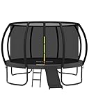 LuckyMoon Trampolin mit Sicherheitsnetz, Leiter und Rostschutzrahmen, 4,2 m, Schwarz