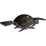 Weber Q2200 Gasgrill, 54 x 39cm Grillfäche, 1 Brenner, mit ausklappbaren Seitentischen, 2-geteilter porzellanemaillierter Guss-Grillrost, mit Deckelthermometer - Schwarz (54010079)