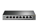 TP-Link TL-SG108PE Managed PoE Switch, 8 Port Gigabit Network Switch mit 4 PoE+ Ports (64 W, 802.3af/at PoE+, Lüfterlos, Plug-and-Play, Robustes Metallgehäuse) Schwarz