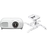 Epson EH-TW7100 4K Pro-UHD 3LCD-Beamer 3.000 Lumen Weiß- und Farbhelligkeit & Amazon Basics - Neigbare Projektor-Halterung für die Decke/Wand, Traglast: 15 kg, Weiß