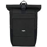 Larkson Rucksack Herren & Damen Schwarz - No 4 - Rolltop Backpack mit Laptopfach für Uni, Arbeit & Fahrrad - Großer Reiserucksack - Wasserabweisend