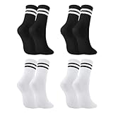 GUTERTOP 4 Paare Socken Damen Baumwolle 39-42, Tennissocken Mit Streifen, Sportsocken für Herren Geeignet für Büros, Freizeit und Sport (2 Paar Schwarz+2 Paar Weiß)