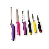 Tupperware Messer Set (6) Brotmesser Violett + Küchenmesser Pink + Käsemesser Lila + Gemüsemesser Gelb + Wellenmesser Gelb/Schwarz + Gemüsemesser Rot/Schwarz (inkl. Eidgenossen Plus 350 ml)