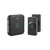 Funkklingel kabellose Türklingel, AVANTEK Türglocken 300M IP55 Wasserdicht Elektronische Funkklingel mit Plug-In-Empfänger und 2 Sender, 52 Melodien auf 5 Stufen Volumen, LED, Schwarz