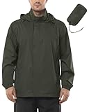 Outdoor Ventures Regenjacke Herren Wasserdicht Ultraleichte Dünne Faltbare Regenmantel Atmungsaktiv Fahrrad Regenjacke Sport Armeegrün 4XL