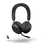 Jabra Evolve2 75 Wireless PC Headset mit 8-Mikrofon-Technologie - Dual-Foam-Stereo-Kopfhörer mit moderner aktiver Geräuschunterdrückung, USB-A Bluetooth-Adapter und MS Teams-Kompatibilität - Schwarz