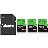 KEXIN Micro SD Karte 64GB 3er Pack, Speicherkarte Micro SD mit Adapter, UHS-I, U1, A1, C10 Microsdxc SD Karte 64 GB für Kamera, Smartphone, Monitor