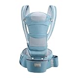 Babytrage mit Hüftsitz, Hüftsitz für Babys – Ergonomische Rückenstütze für die | alle Tragepositionen aus weichem atmungsaktivem Stoff mit Hüftsitz für 0 bis 48 mich