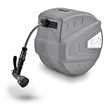 Juskys Schlauchtrommel Flowwater 30 m - Schlauchaufroller Wasser schwenkbar mit 3/4 Zoll Anschluss, Einzug-Automatik & Wandhalterung - Gartenschlauch-Aufroller