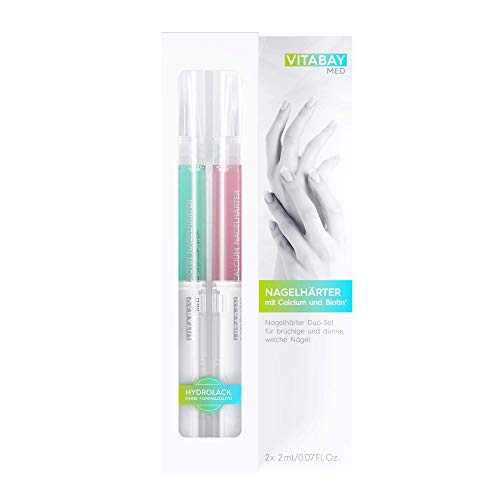 Vitabay Nagelhärter Duo-Set 2 x 2 ml | Nagelpflegestift mit Calcium und Biotin | Extrastark | Gegen rissige und brüchige Nägel | Laborgeprüft & aus hochwertigen Rohstoffen