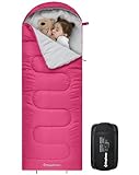 KingCamp Kinderschlafsack Deckenschlafsäcke Leichtgewicht Warm Outdoor für Kinder 3-4 Jahreszeiten für Camping Wandern mit Tragetasche, (Rosa L Zip, 165x70cm)