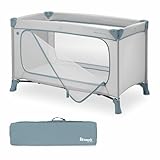hauck Kinderreisebett Dream N Play Plus mit Transporttasche und Großen Schlupf zum Spielen, Klein Zusammenklappbar, Baby Reisebett Kleinkind ab Geburt bis 15 kg (Dusty Blue)