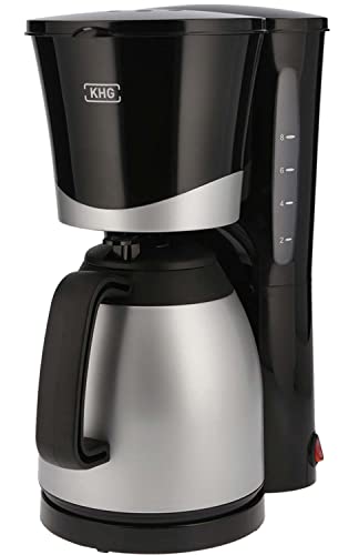 KHG Kaffeemaschine TKA-101SS aus Kunststoff/Metall in schwarz/silberfarben, mit Thermoskanne 1 Liter, Kapazität für 8 Tassen, abnehmbarer Permanentfilter, Wasserstandsanzeige, Tropfstopp