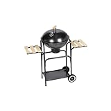 Holzkohle-Kugelgrill mit Deckel, Holzkohlegrillwagen mit 2 Regale & Rädern, Großer Stauraum, Leicht zu bewegen, 102 x 46 x 96 cm Schwarz Stahl