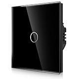 CNBINGO Touch Lichtschalter unterputz in Schwarz - einfach Wandschalter mit Status-LED und Glas Panel - Kein Neutralleiter Erforderlich - 1 Fach Berührungsschalter - 500 W/Fach
