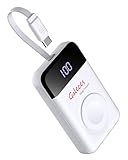 Galeces 3000 mAh Kabelloses Tragbares Ladegerät Für Apple Watch 2-in-1 Magnetisches Ladekabel Smartwatch Travel Wireless Charger Mini Keychain Powerbank Für Iwatch10/9/8/7/6/5/4/3/2/SE/Ultra (weiß)