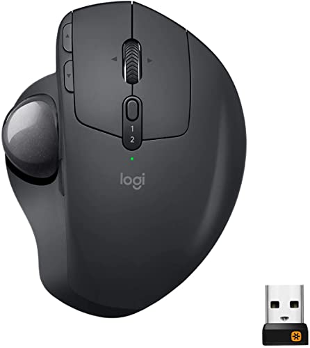 Logitech MX Ergo Kabellose Ergonomische Trackball-Maus, 2.4 GHz Verbindung via Unifying USB-Empfänger, 4-Monate Akkulaufzeit, Verstellbarer Winkel, Multi-Device, PC/Mac/iPadOS
