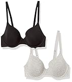 Amazon Essentials Damen Bequemer T-Shirt-BH Mit Bügel, 2er-Pack, Grau Meliert/Schwarz, 85C