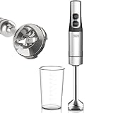 LEBENLANG 1200W Stabmixer Edelstahl - Inkl. 800ml Messbecher & Spritzschutz I Stufenlos verstellbar & Turbo I Pürierstab Zauberstab Mixer Mixstab Elektrische Hand Blender Purierstabmixer Pürierstäbe