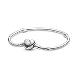 PANDORA Moments Schlangen-Gliederarmband mit Herz-Verschluss aus Sterlingsilber aus der PANDORA Moments Collection, Größe: 17 cm