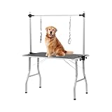 AVOID Klappbarer Trimmtisch für Hunde - Höhenverstellbarer Hundefriseur Tisch, Rutschfester Oberfläche, Edelstahlrahmen & Verstellbarem - Schertisch für Hunde, Schwarz, 90x61cm, 60 kg Tragkraft