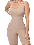 GOLD CARP Shapewear Damen Figurformender Formende Bodys Bauchweg Voll Body Shaper Shaping mit Bein Shorts Bodysuit Taillenformer Unterwäsche Verstellbarer Schultergurt 1 Stück-Beige L