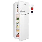 Bomann Retro Kühlschrank mit Gefrierfach | Vintage Kühlgefrierkombi Inhalt 208 L | Kühlen: 160 L, Gefrieren: 48 L | Retro-Fridge klein und leise | (H) 147 x (B) 54.5 x (T) 38.5 cm | DTR 353.1 weiß